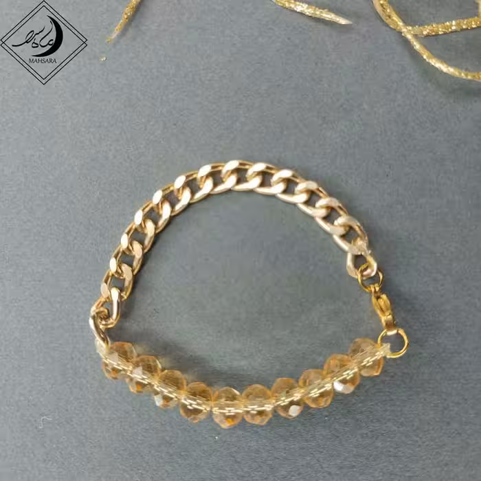 دستبند زنجیری استیل با مهره کریستالی رنگ ثابت دخترانه زنانه