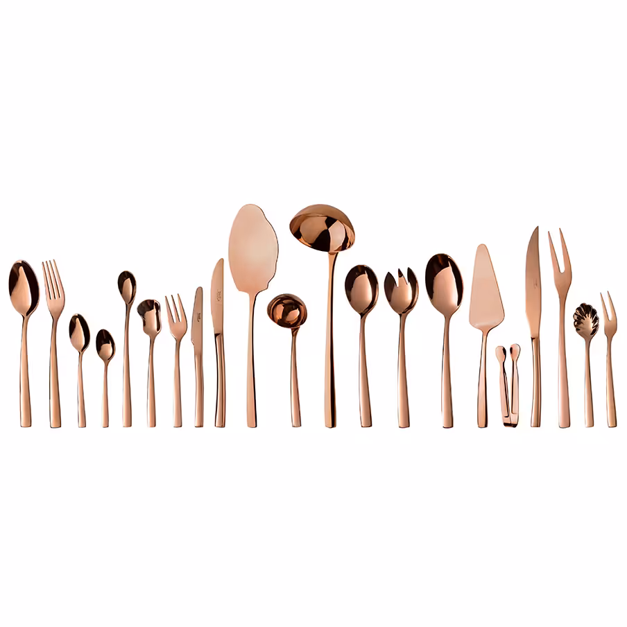 سرویس قاشق و چنگال 18 نفره ناب استیل طرح فلورانس برنزی PVD (136 پارچه)