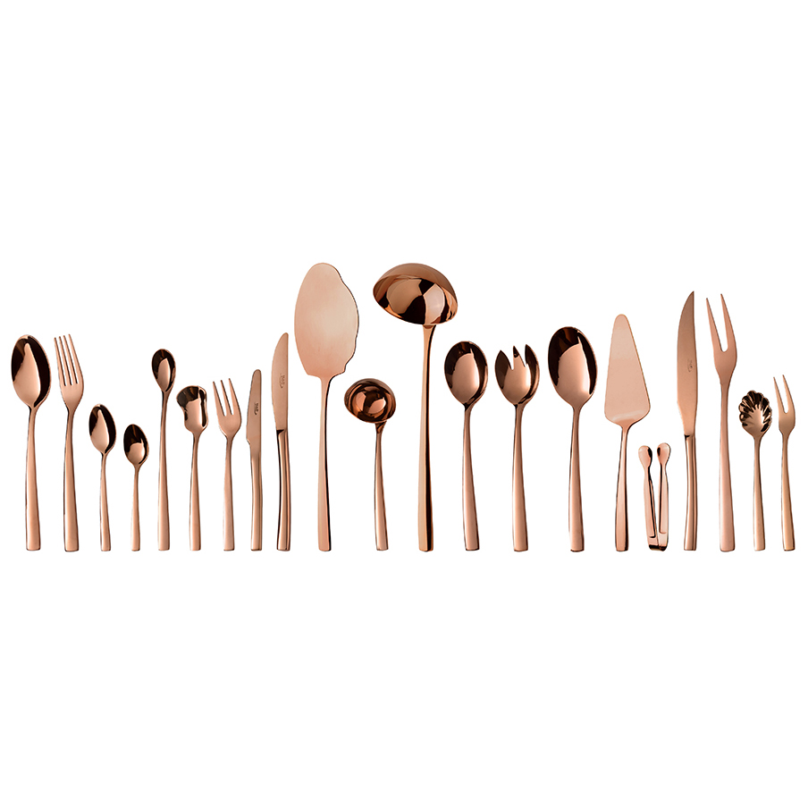 سرویس قاشق و چنگال 18 نفره ناب استیل طرح فلورانس برنزی PVD (136 پارچه)