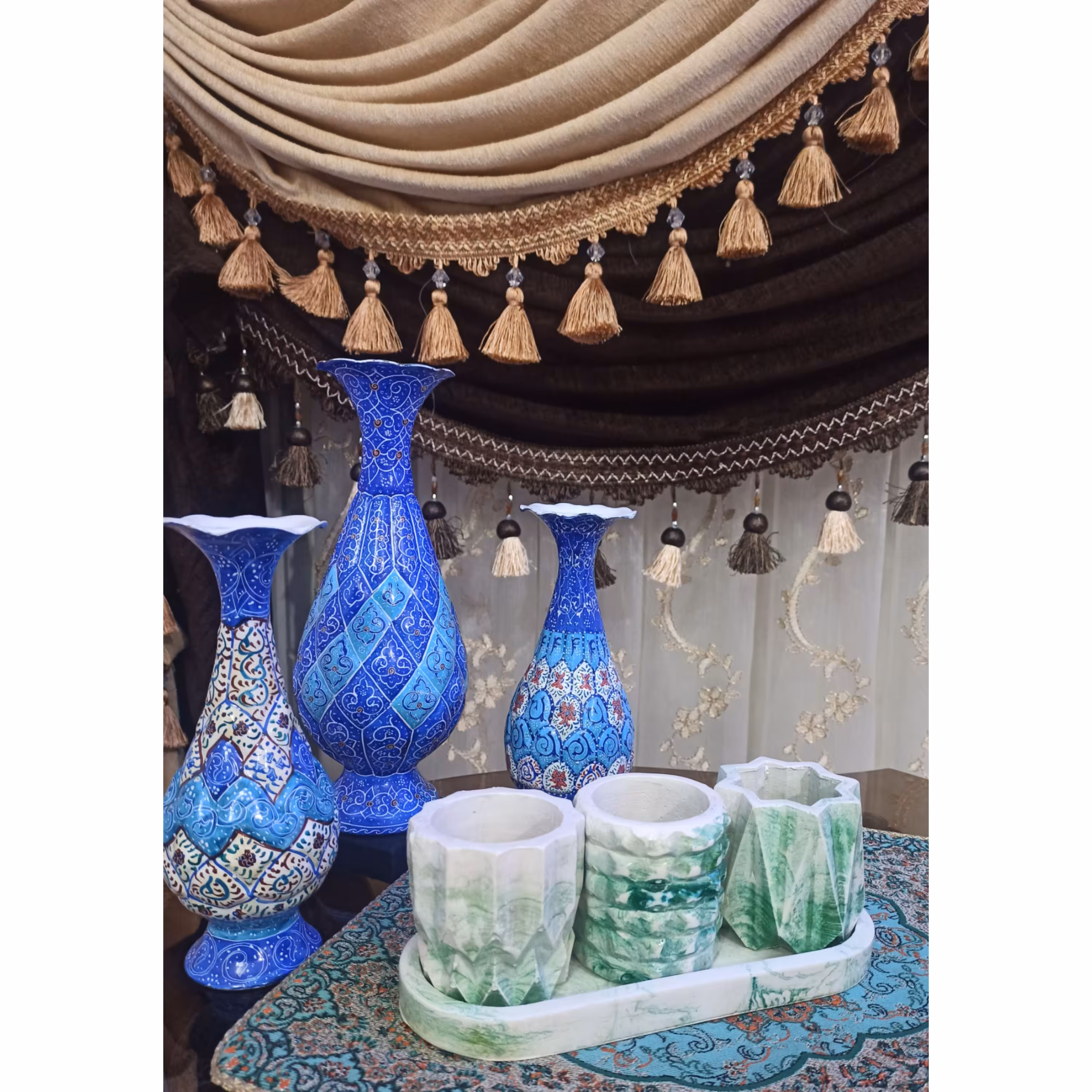 ست گلدان سنگی سبز