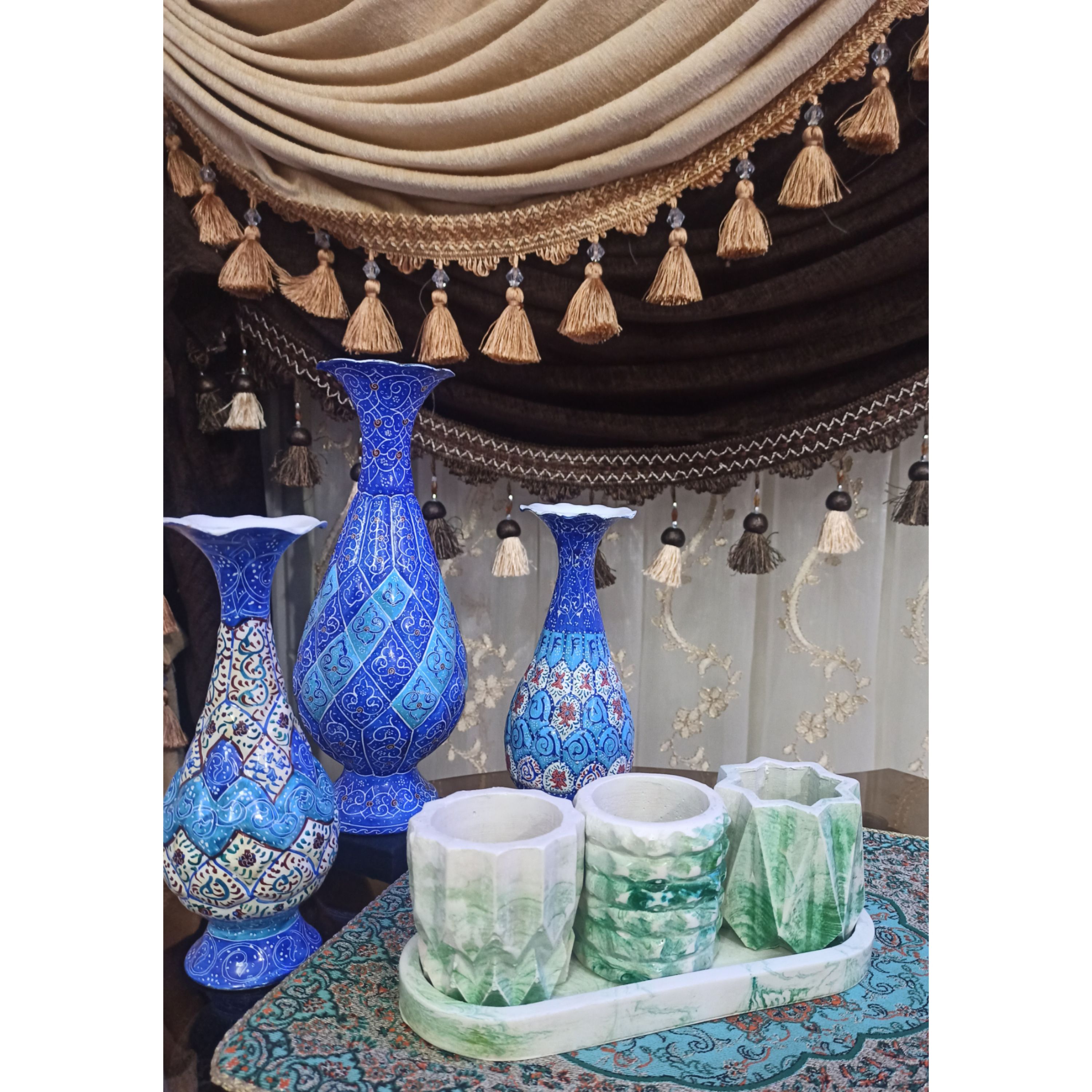 ست گلدان سنگی سبز