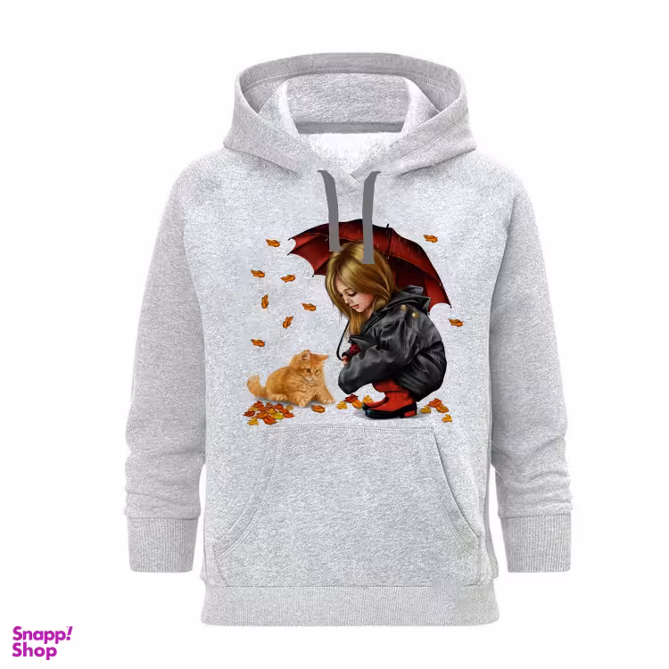 هودی زنانه طرح دختر پاییزی کد J194 رنگ طوسی