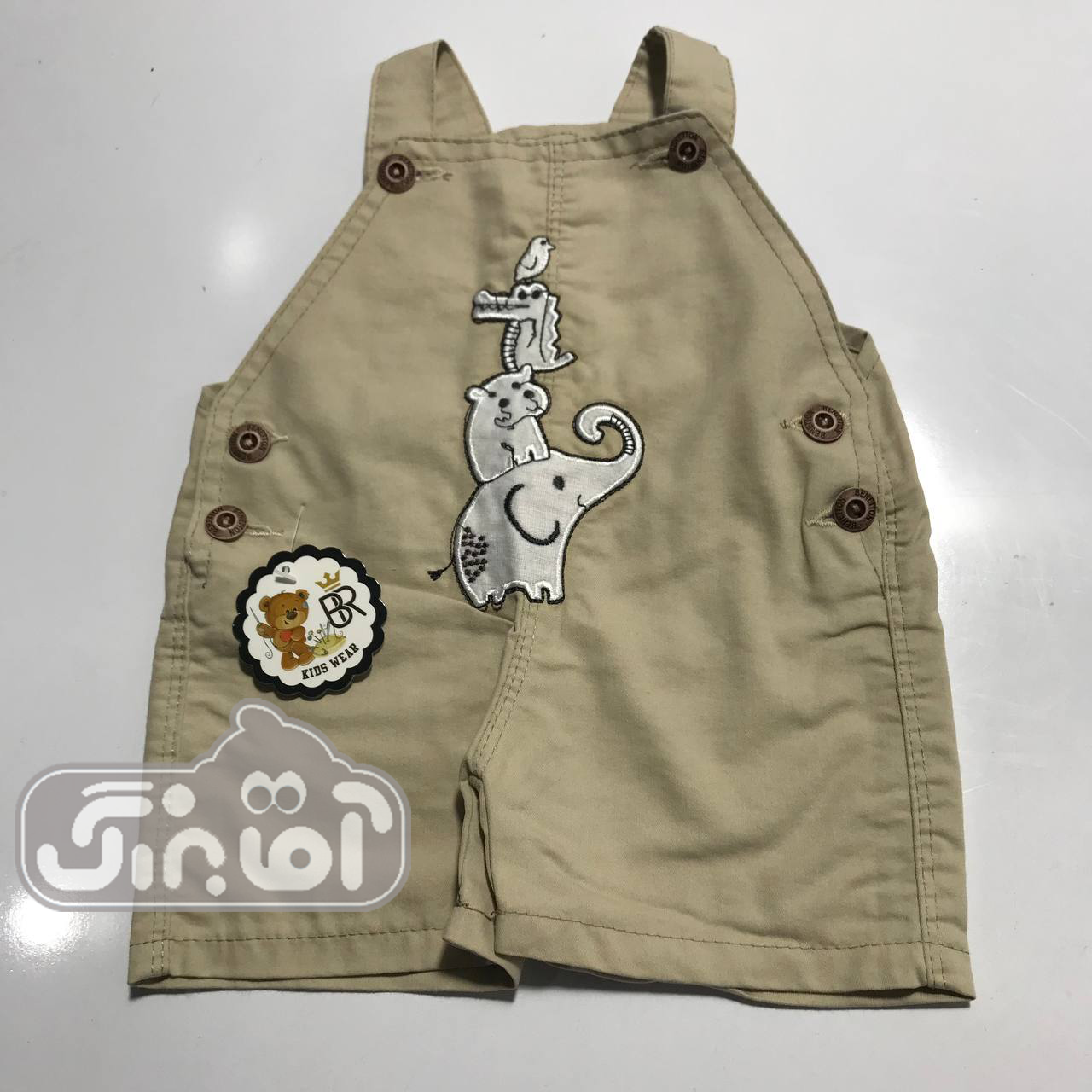 پیشبندی کتان کوتاه بهار طرح حیوانات کرم روشن