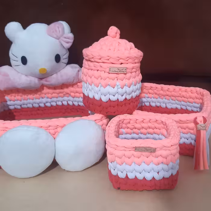 پک 4تایی نظم دهنده و سبد تریکو عروسکی کیتی صورتی