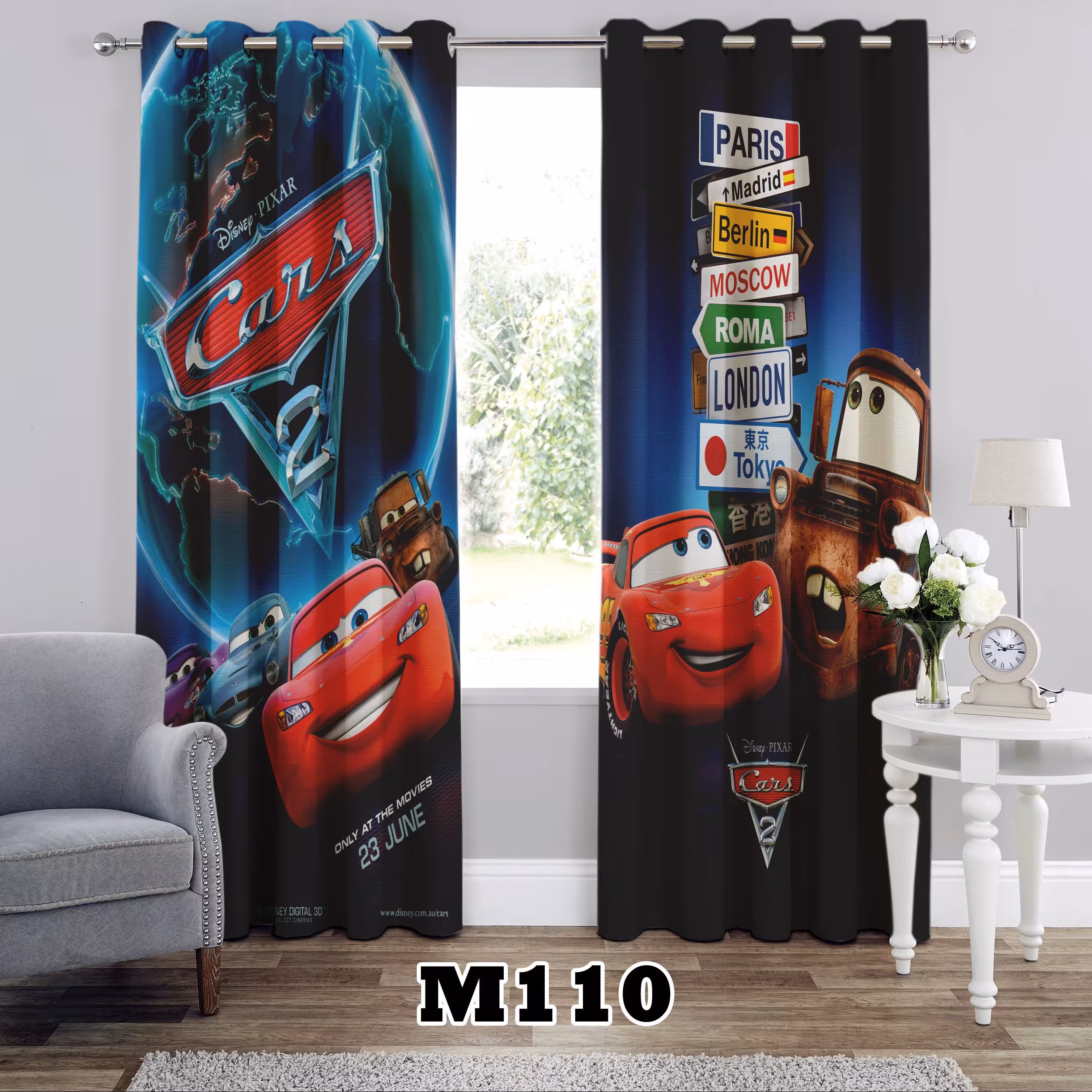 پرده چاپی پانچی طرح پسرانه مکویین کد M110 تک قواره ارتفاع 300 عرض 140 سانت