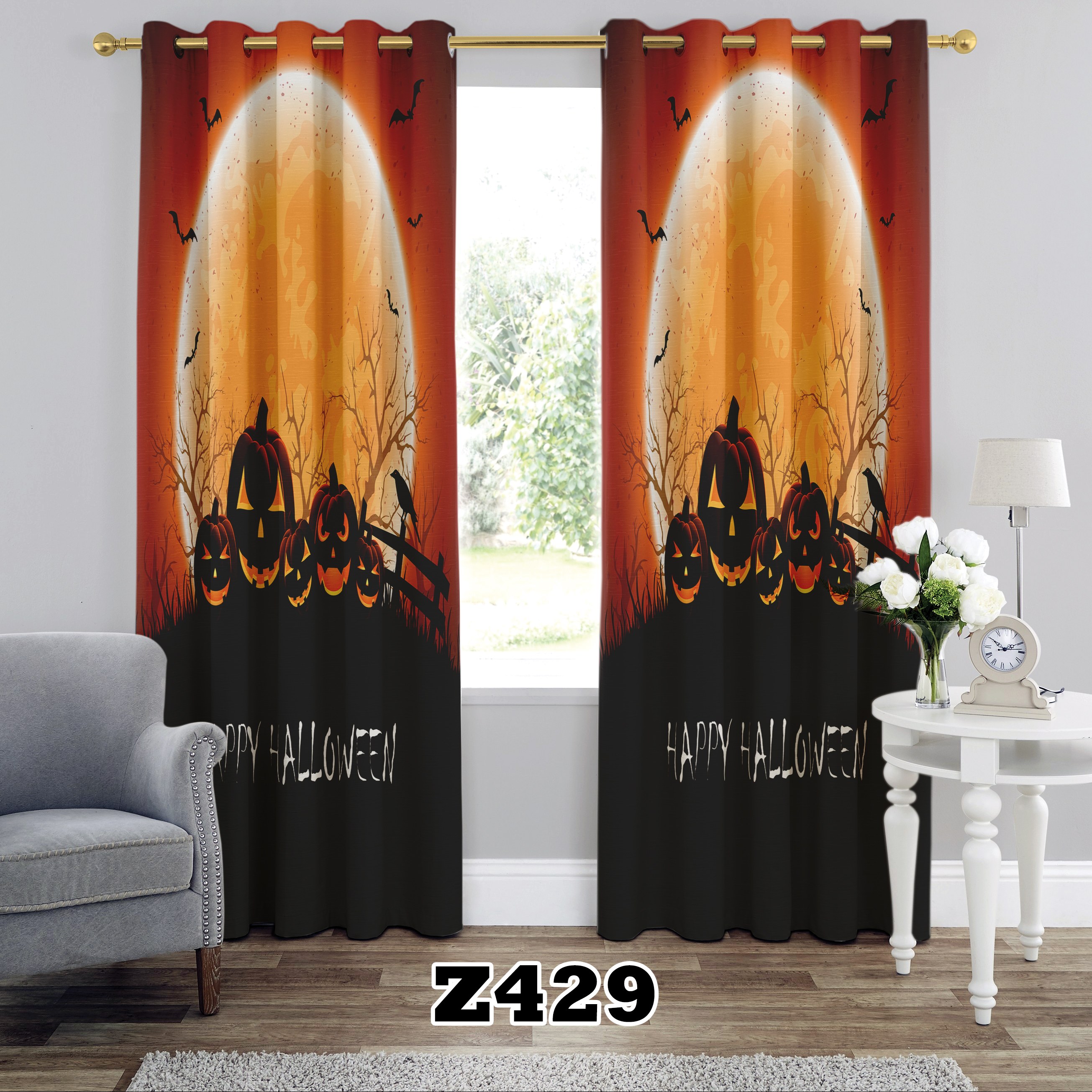 پرده چاپی طرح کودک و نوجوان کد Z429 تک قواره ارتفاع 300 عرض 140 سانت
