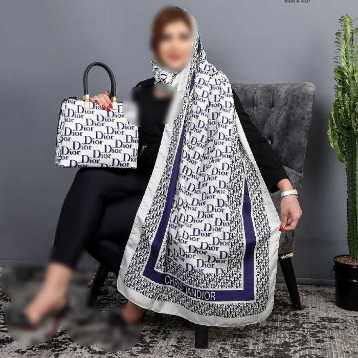 ست کیف روسری طرح دیور    در دورنگ   (سورمه ای  سفید ،طوسی سفید )