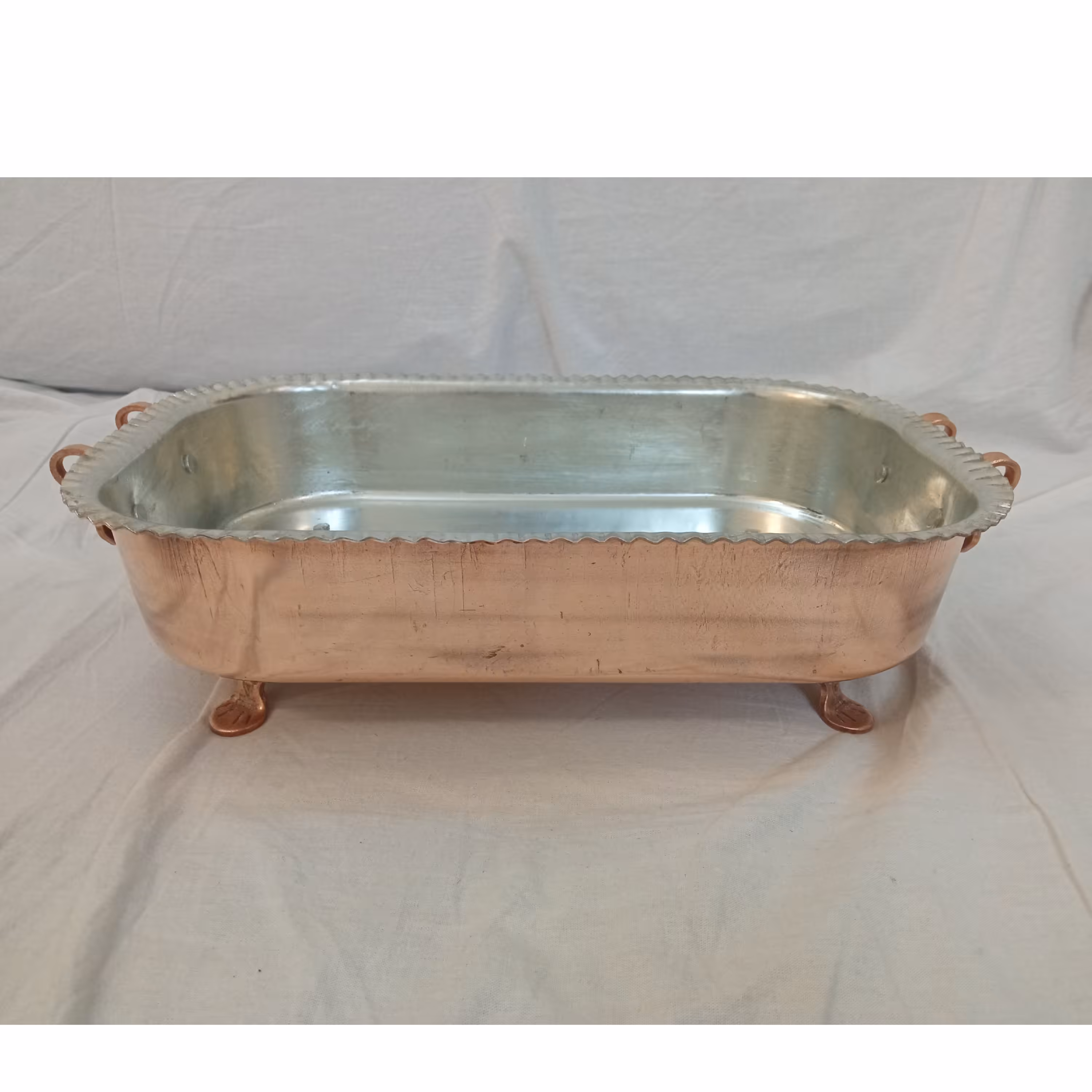 مرغ خوری مسی پایه دار با دسته گوشواره ای