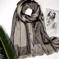 شال بامبو دورو ارسال رایگان ریشه پرزی و دور دوخت  رنگ خاکستری