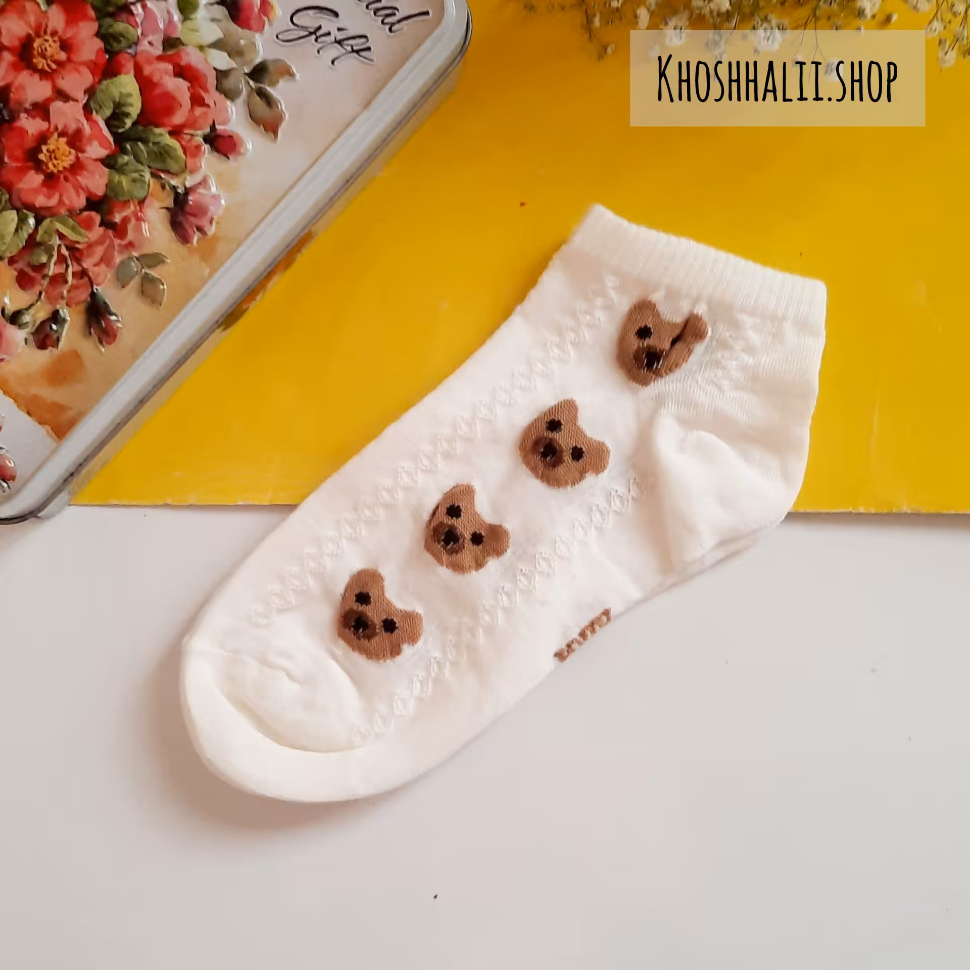 جوراب مچی فانتزی،طرح تدی، سفید ،زنانه و دخترانه و پسرانه،85درصد نخپنبه،مناسب سایز 36تا 42