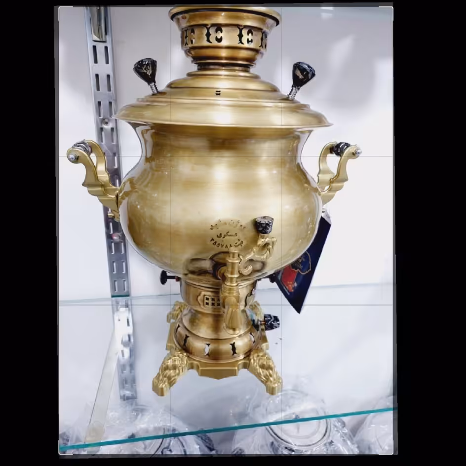 سماور 8لیتری مهسان گازی ساده رنگ آنتیک ورق ضخیم برنجی  از تولید ب مصرف