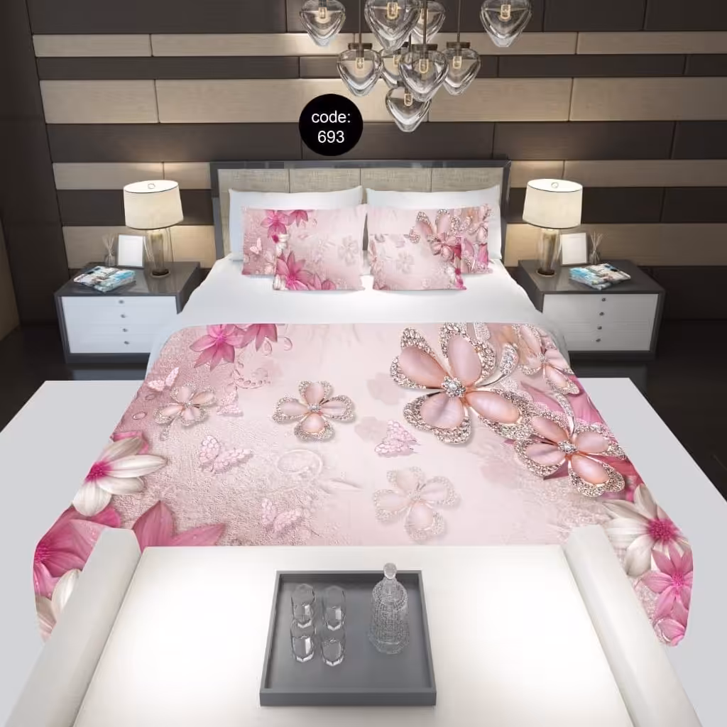 سرویس  روتختی دونفره 8تکه چاپی قابل ست با پرده با انتخاب جنس پارچه کد 693