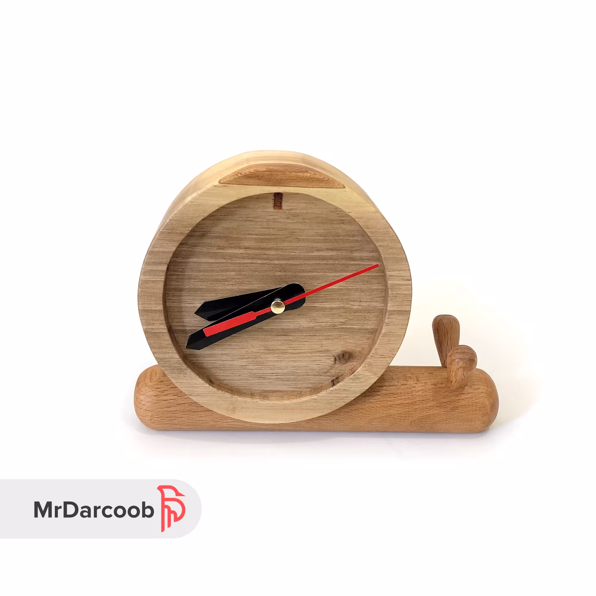 ساعت چوبی دست ساز  با طرح حلزون، ساخته شده با چوب گردو و راش