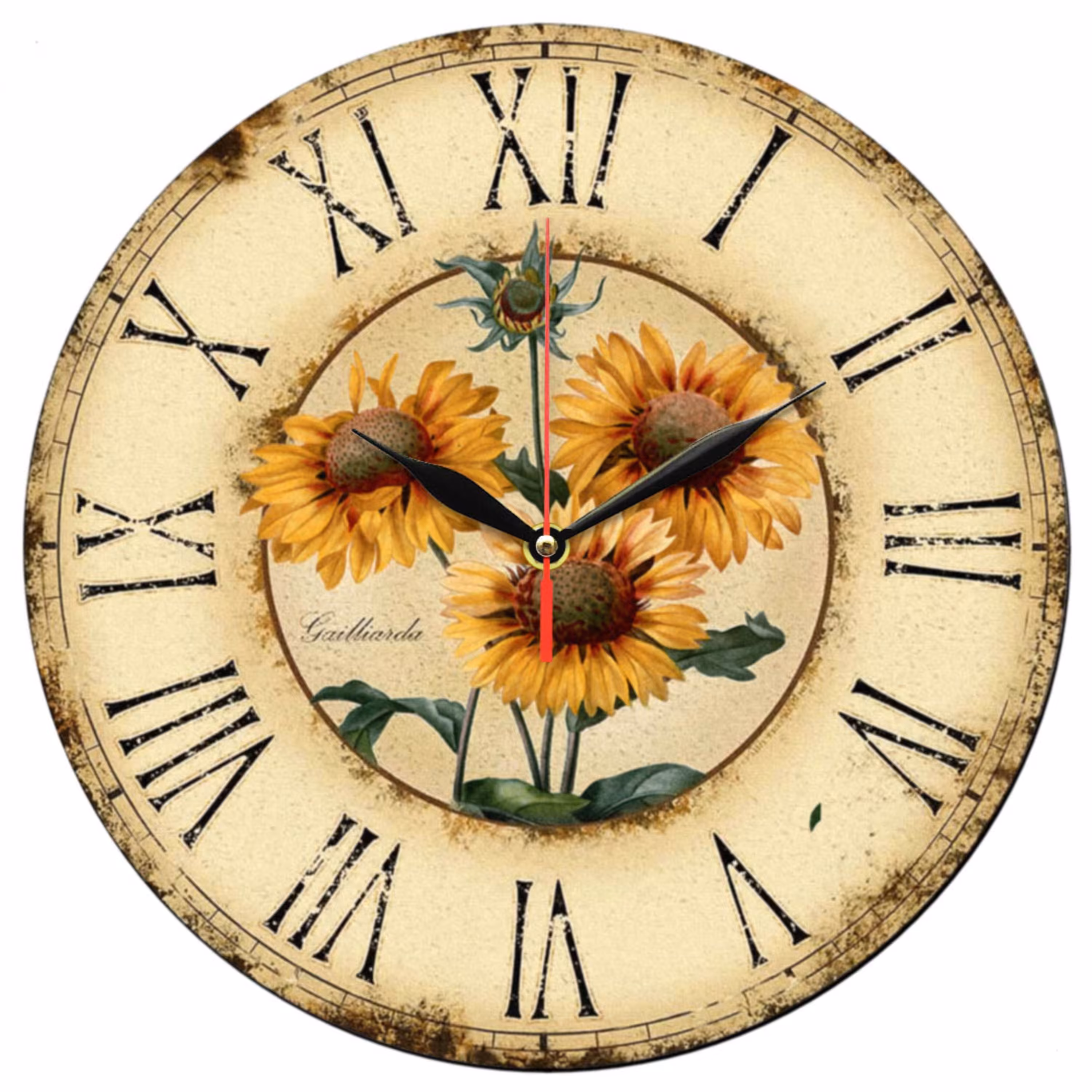 ساعت دیواری گرد مدل 1158 طرح گل آفتابگردان سایز 30