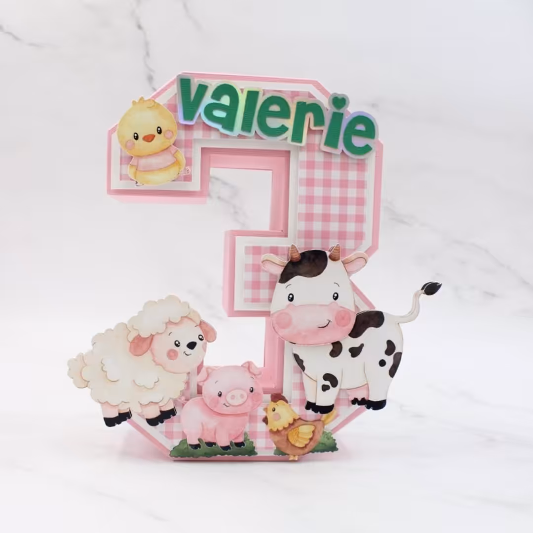 استند سه بعدی عدد دستسازه 50cmدخترانه تم حیوانات مزرعه