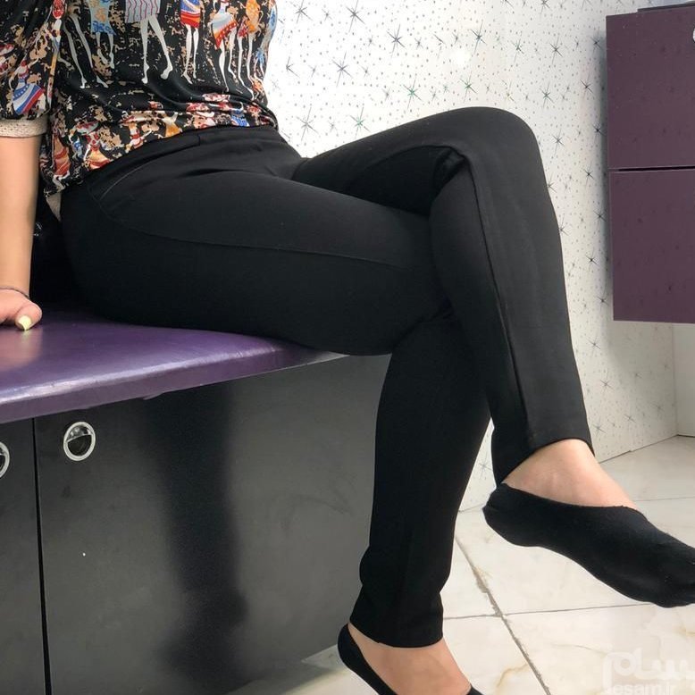 شلوار زنانه مشکی نخ و پنبه ای ضخیم جذب و راسته رنگ پرکلاغی