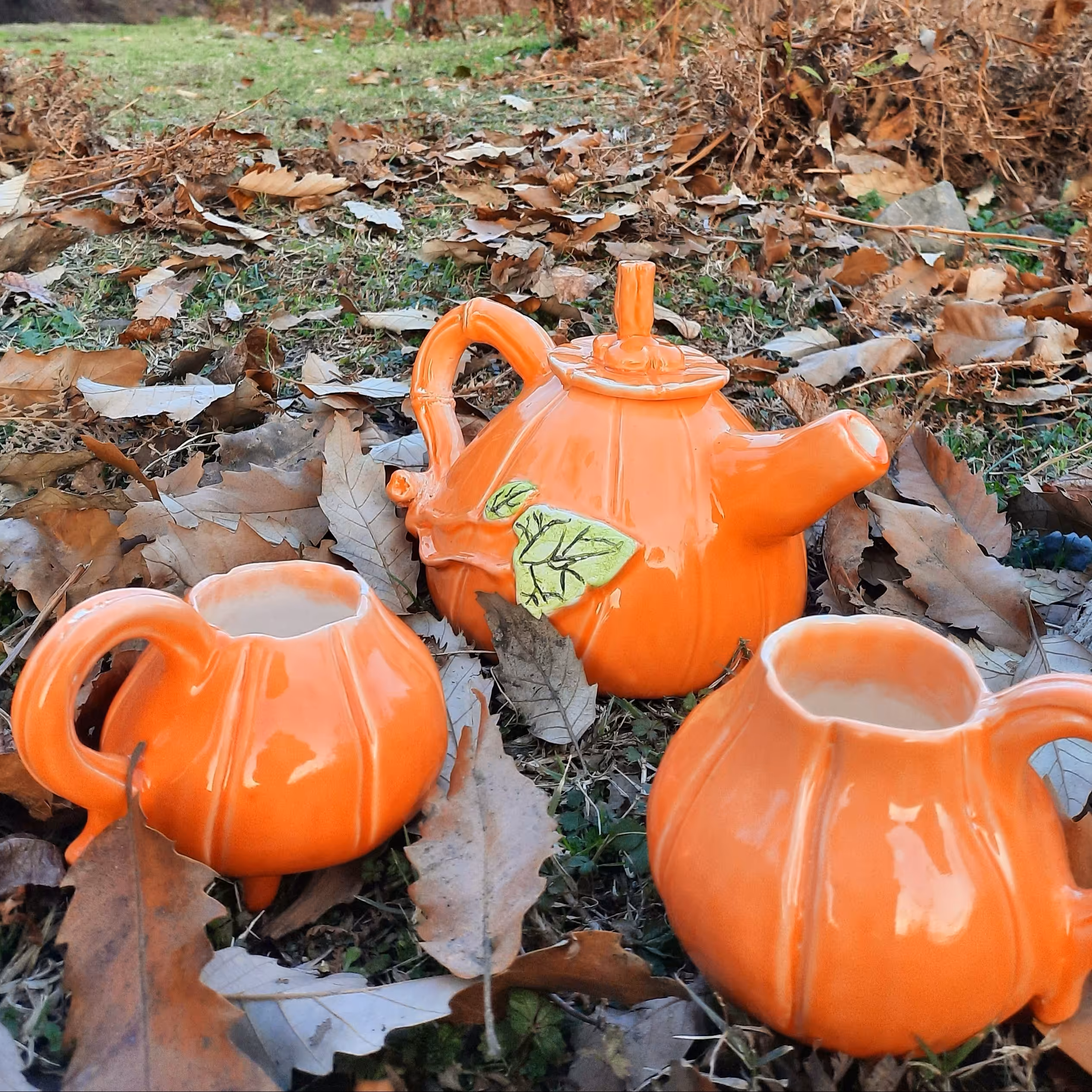 قوری و فنجان سرامیکی کدو