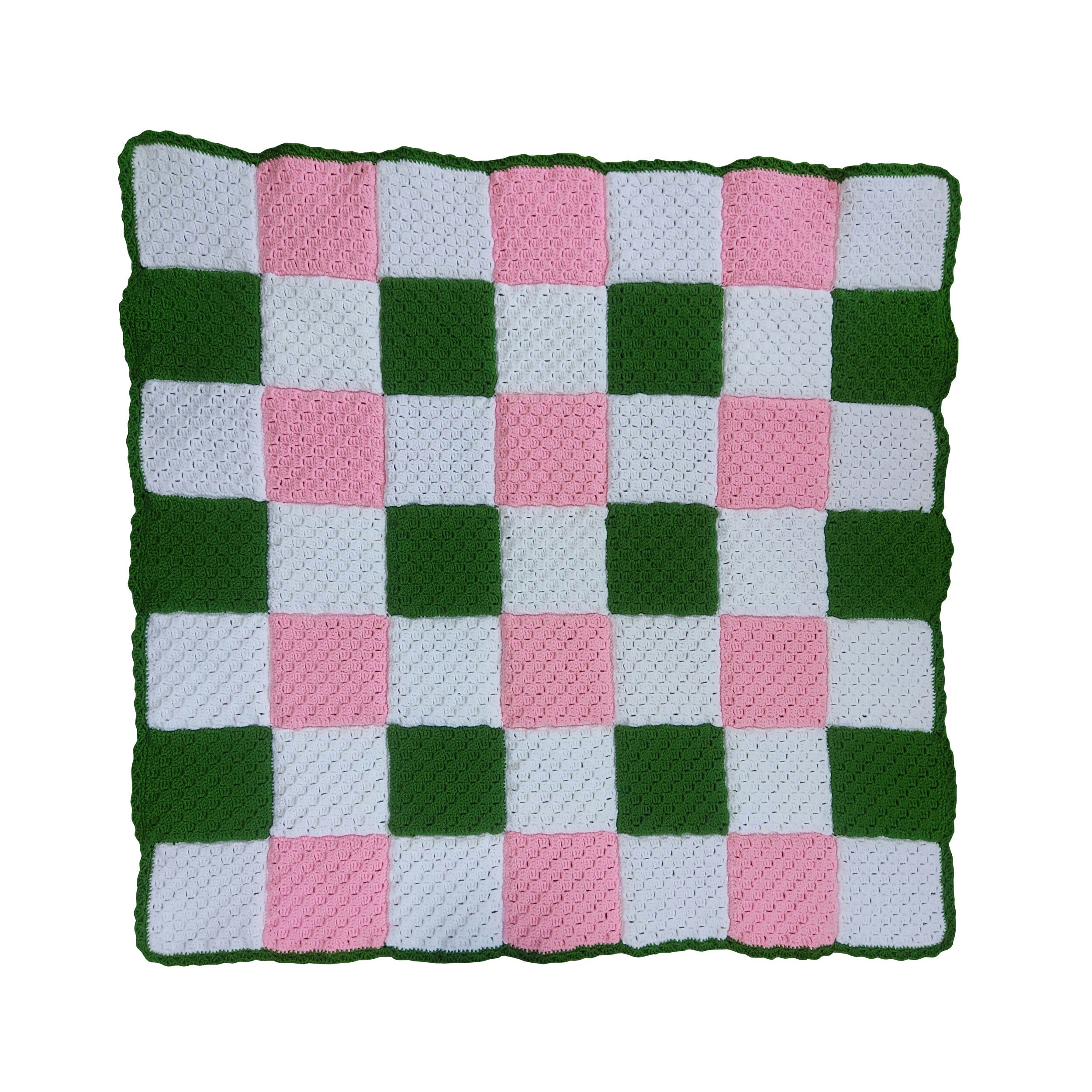 پتوی نوزادی دست بافت مدل چهارخانه 67×67 سانتی متر