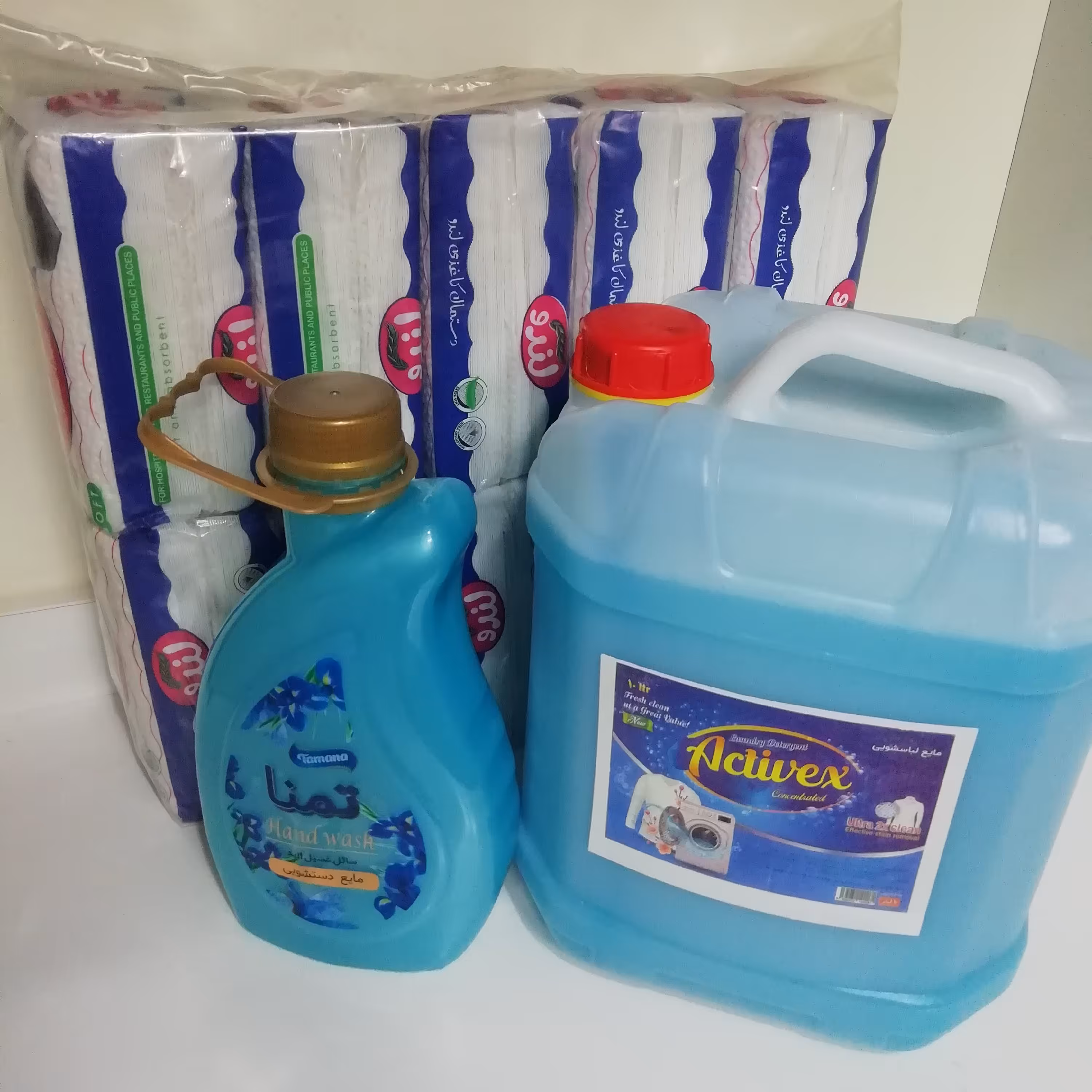 پک شوینده شامل(مایع لباسشویی 10لیتری، مایع دستشویی 2 لیتری و دستمال اقتصادی)
