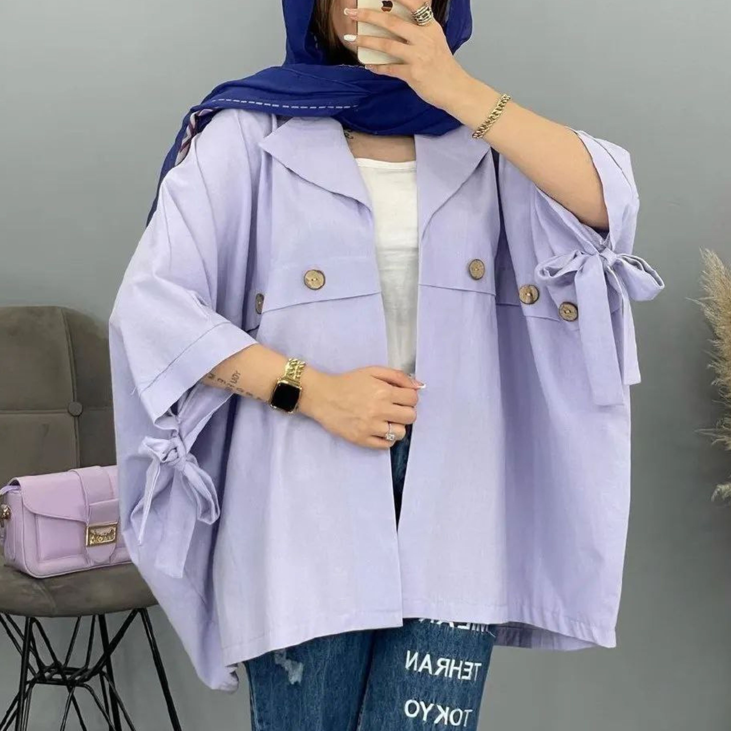 مانتو پانچ یقه انگلیسی با رنگبندی جذاب