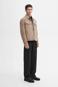 کت آبی مردانه ژاکت چرمی جیر دکمه ای Massimo Dutti