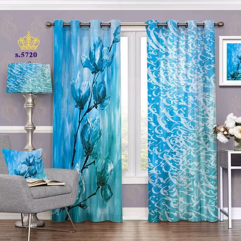 پرده پذیرایی دو قواره طرح گل و نستعلیق کد S5720