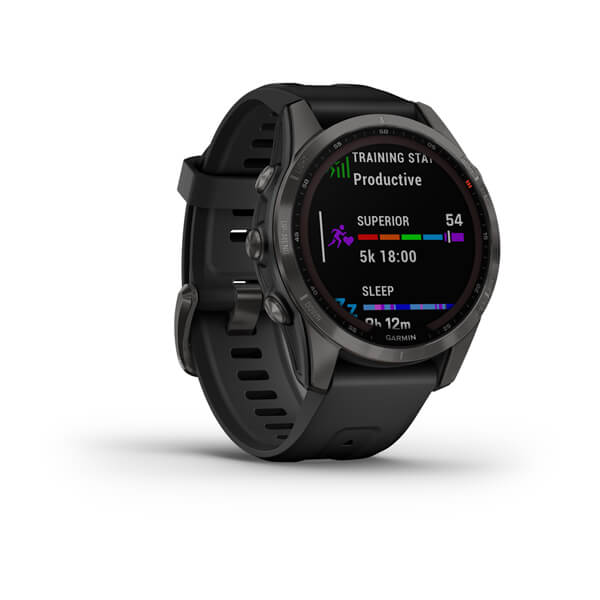 ساعت هوشمند گارمین مدل Fenix 7S Sapphire Solar Edition Carbon Grey DLC Titanium with Black Band