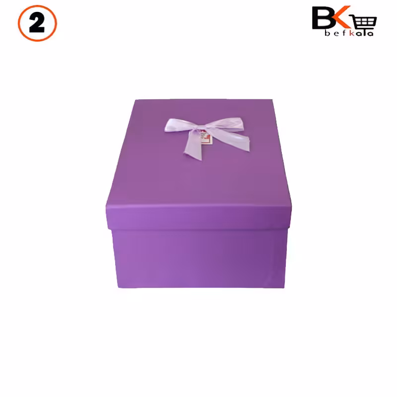 باکس کادویی مستطیلی بنفش پاپیون دار سایز بزرگ کد 31 سایز دو