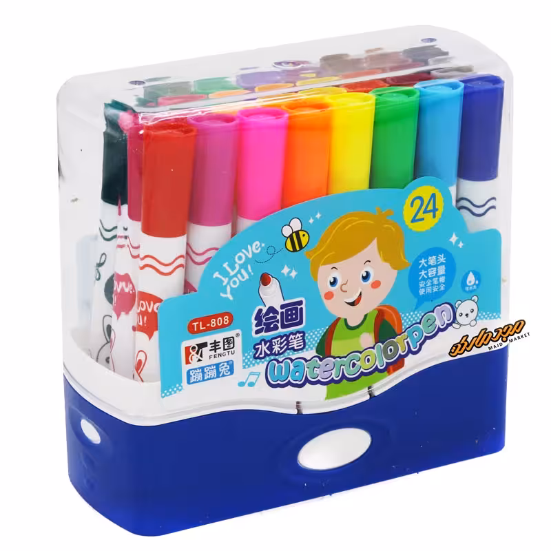 ماژیک رنگ آمیزی 24 رنگ جعبه طلقی آبی 808