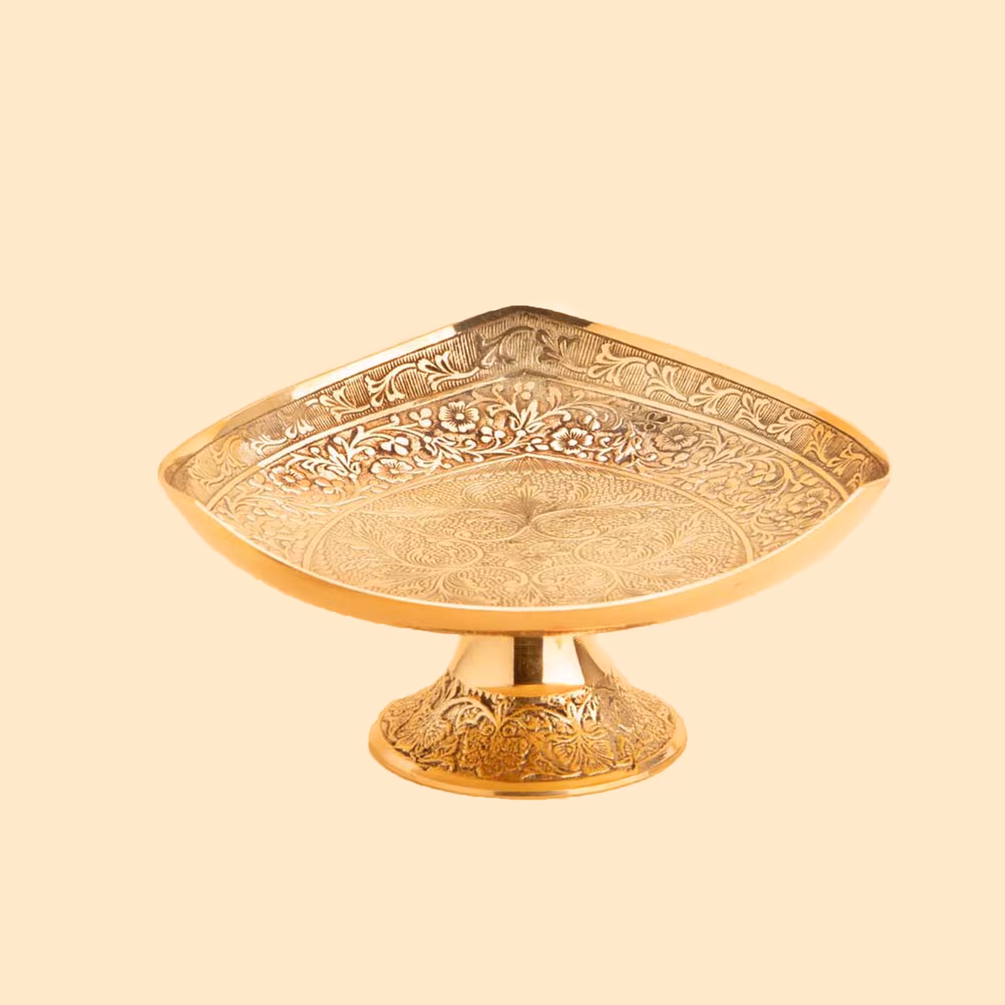 شیرینی خوری برنجی طلایی پایه دار مدل مثلث 3244