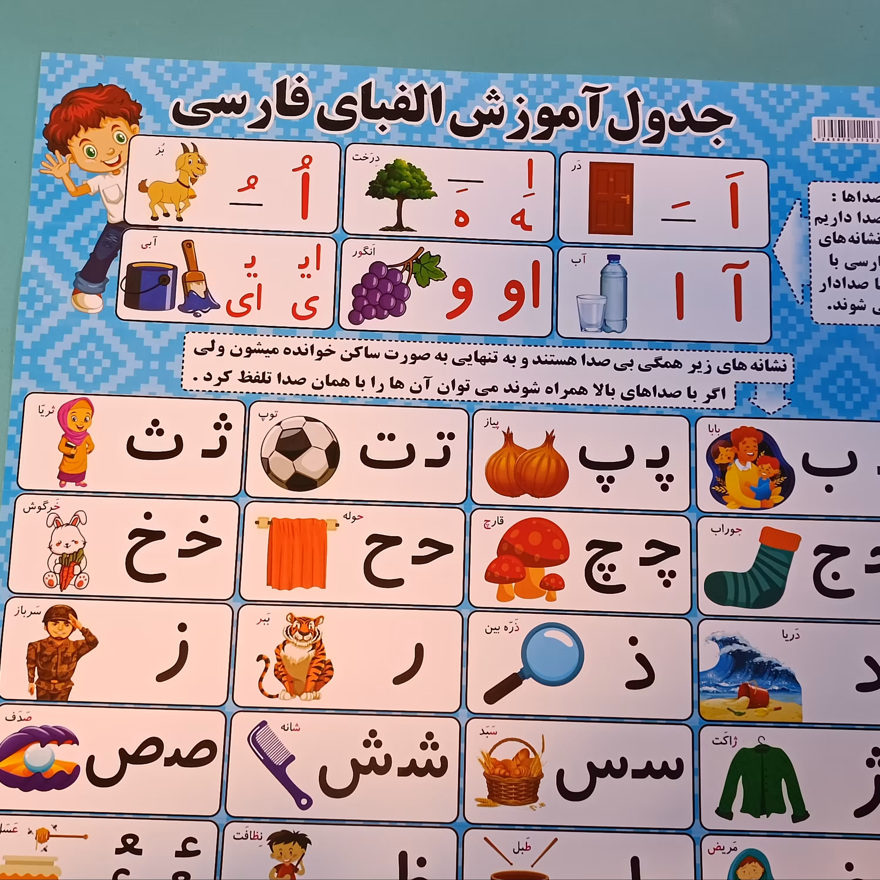پوستر جدول آموزش الفبای فارسی (با شکل) سایز 50 در 70