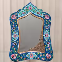 آینه مستطیل مس و پرداز  ارتفاع 38 سانتی متر، اثر استاد آقاجانی با ضمانت نامه 3 ساله