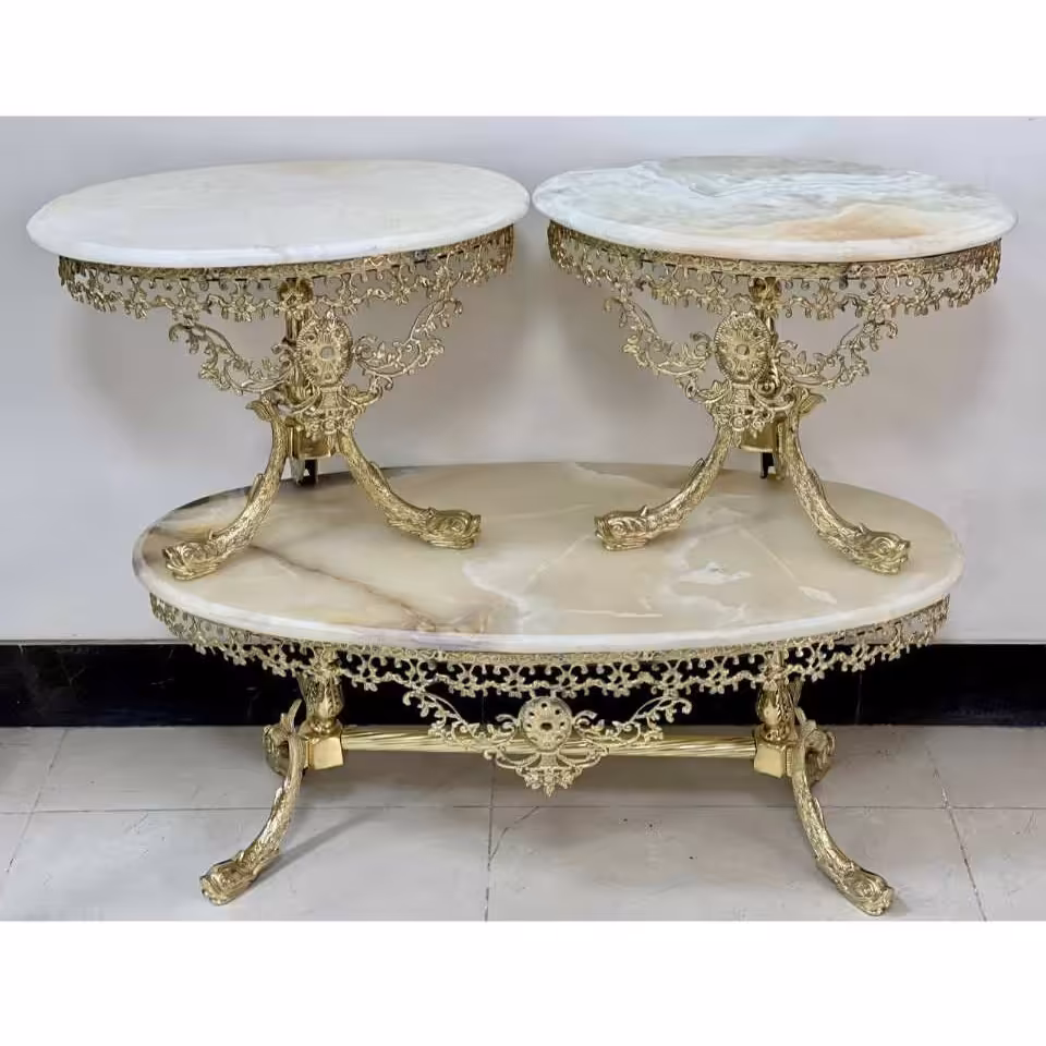 میز جلو مبلی وعسلی برنجی مدل گل نقلی.پایه ماهی . تماما برنج با ضمانت