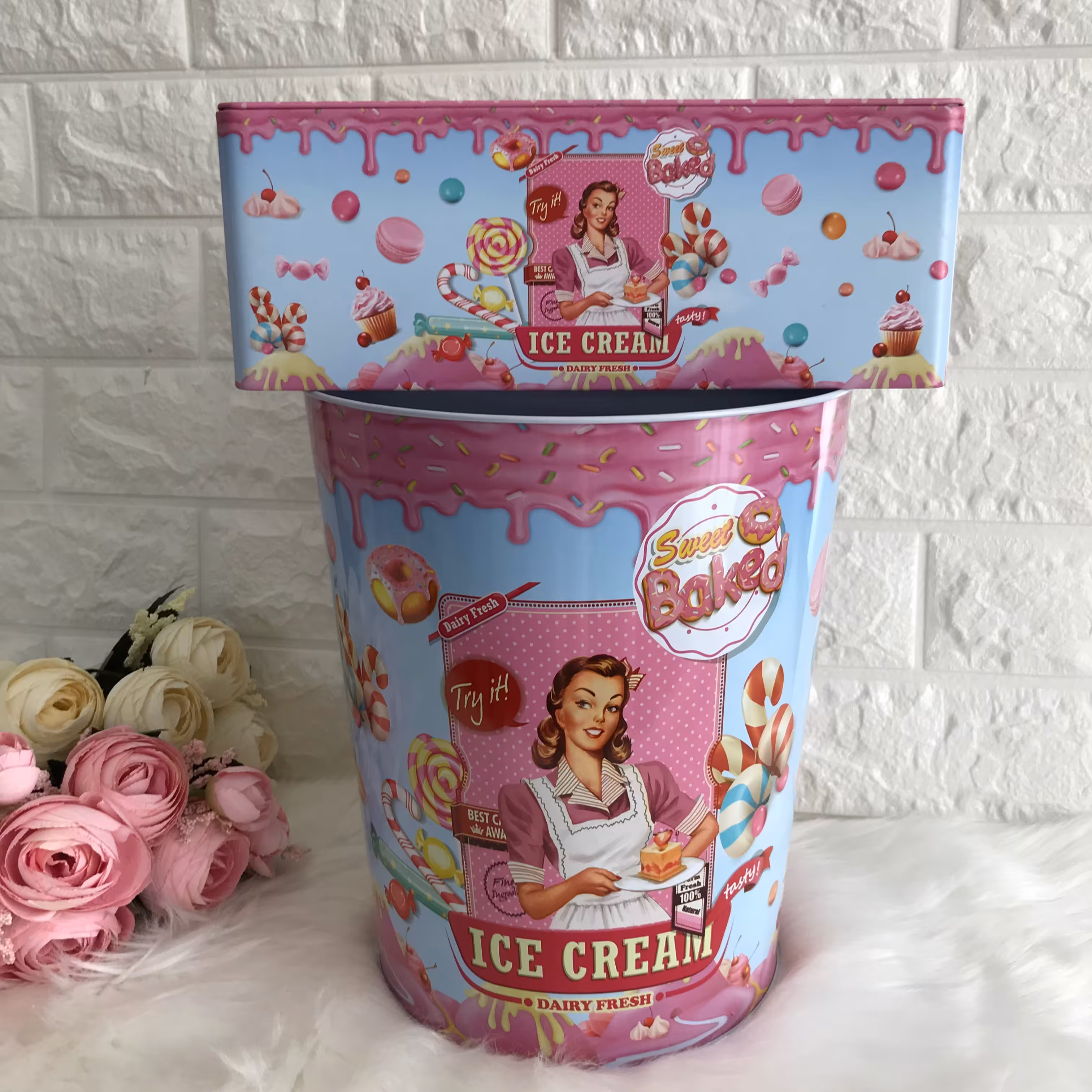 ست سطل و جادستمال کاغذی طرح مادام 