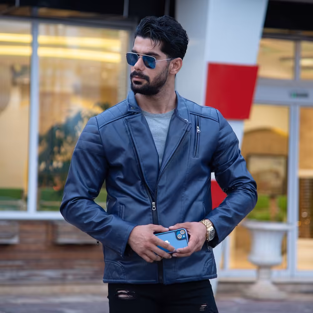 کاپشن چرم زیپ کج سرمه ای تا 7 روز مهلت مرجوعی به هر دلیلی 