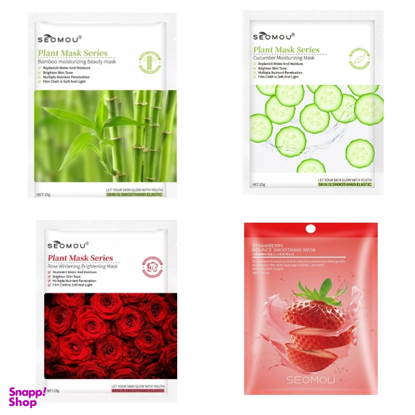 ماسک صورت سیمو مدل گل سرخ و بامبو و خیار و توت فرنگی مجموعه 4 عددی