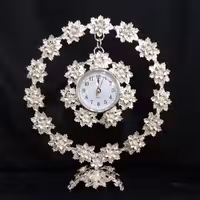 ساعت رومیزی گرد آفتابگردان برنجی اصل با آبکاری نقره