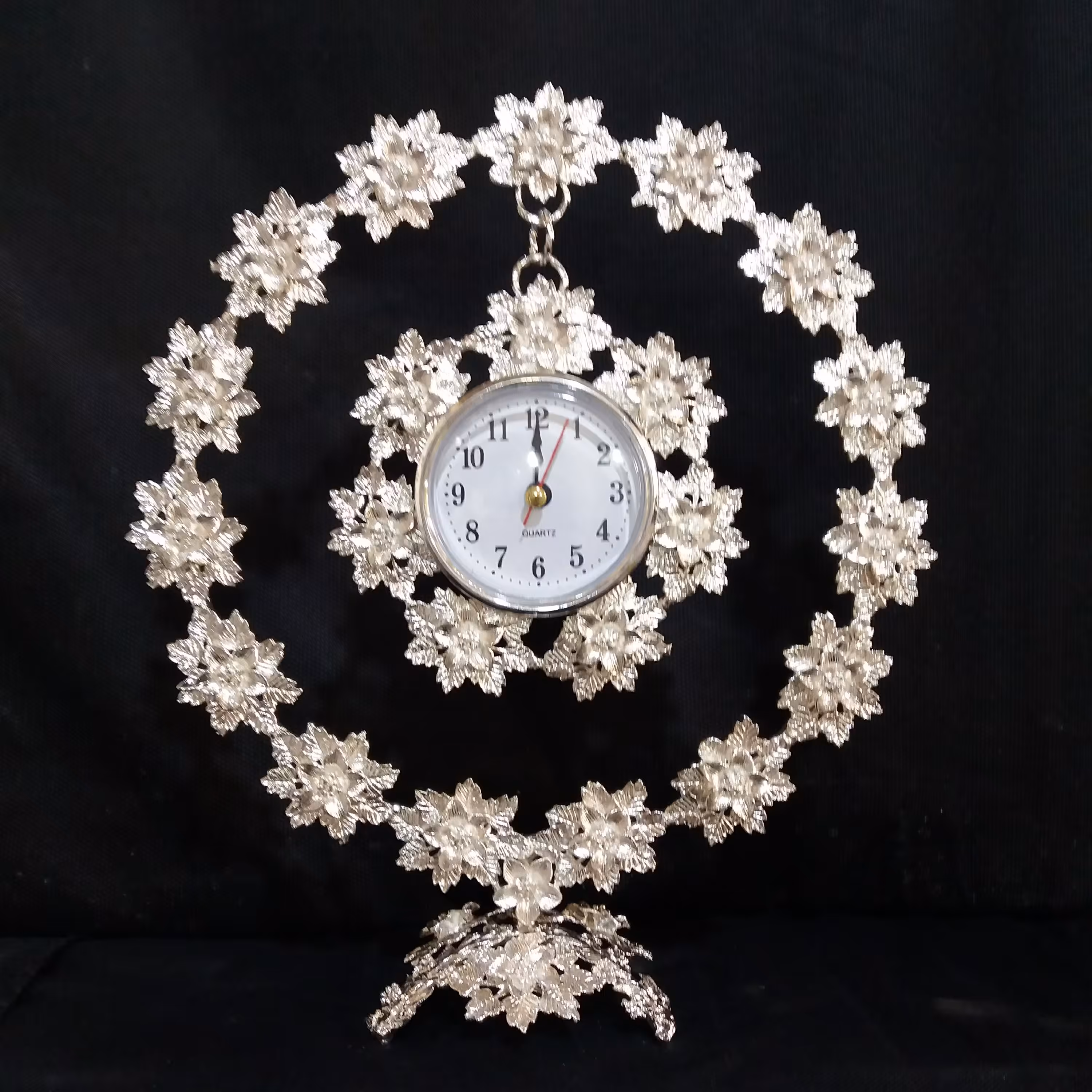 ساعت رومیزی گرد آفتابگردان برنجی اصل با آبکاری نقره