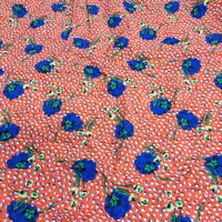 شال کرپ نخ قواره بزرگ زمینه نارنجی (طرح گل رز آبی)