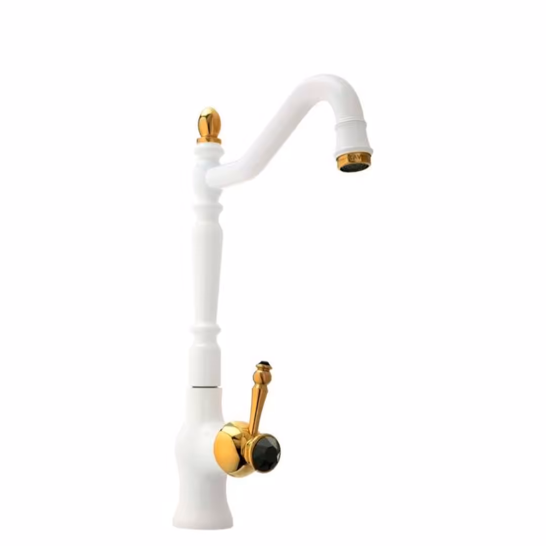 شیرآلات کویران آذر-شیر ظرفشویی مدل فلورانس-سفید طلایی