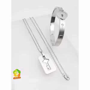 ست دستبند و گردنبند مدل قفل و کلید استیل