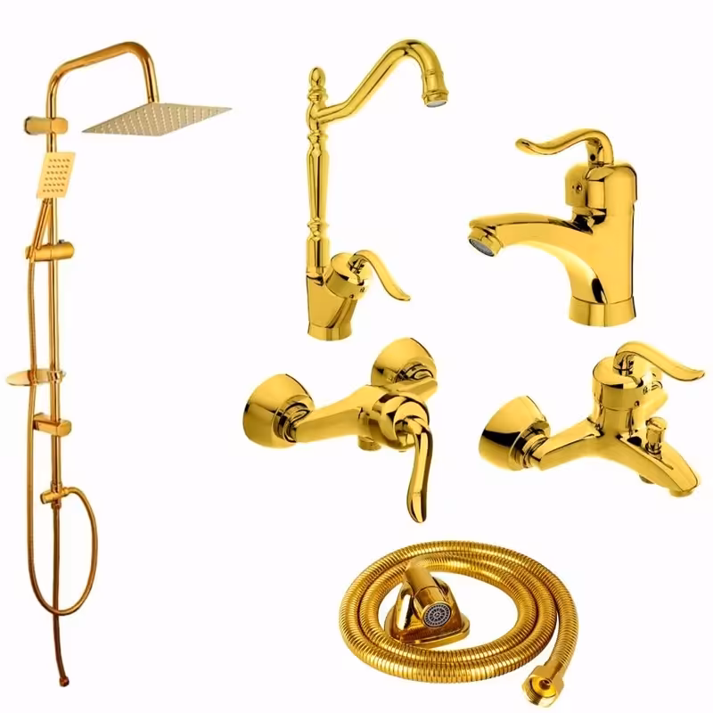 ست شیرالات مدل( قاصدک طلایی) به همراه علم دوش حمام شیپوری 