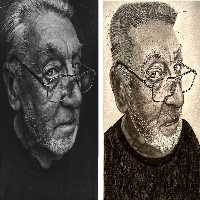 طراحی چهره سیاه قلم از روی عکس به سبک هایپررئال بروی مقوای فابریانو