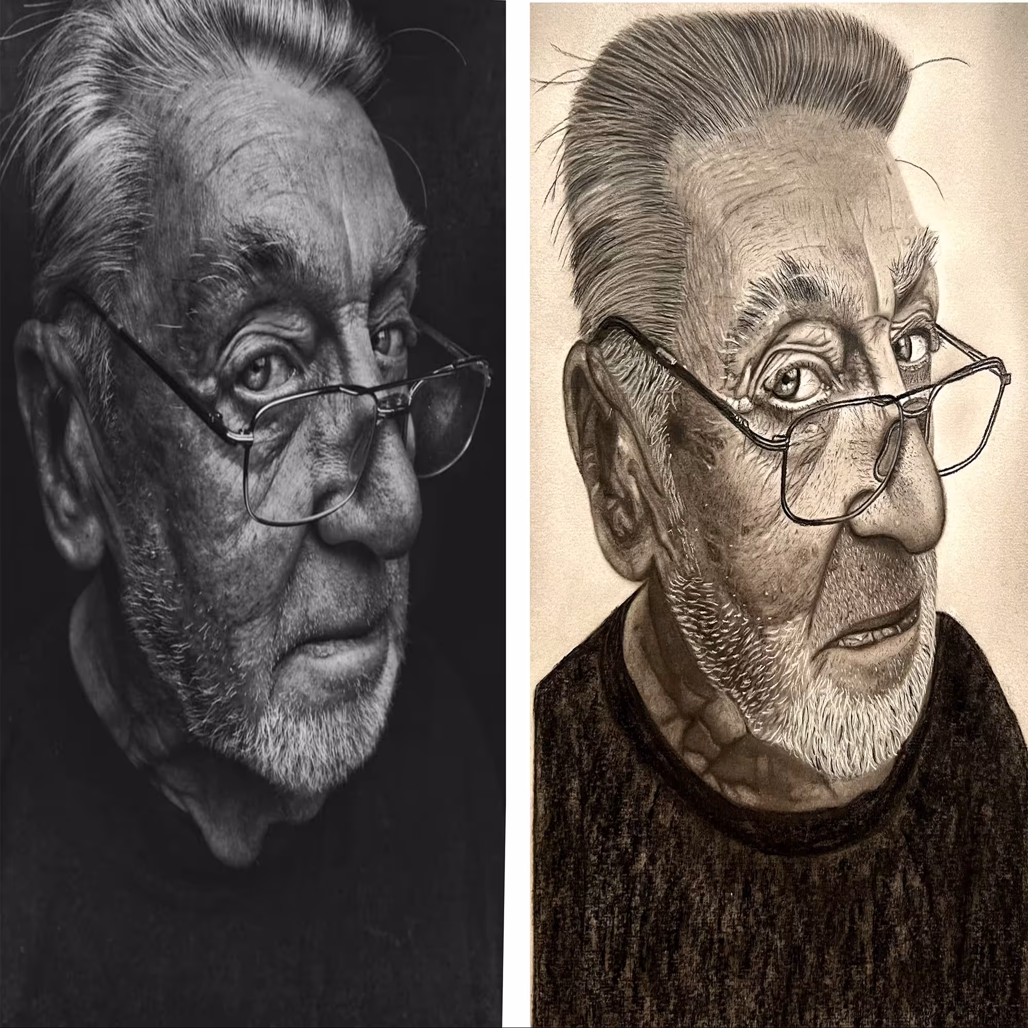 طراحی چهره سیاه قلم از روی عکس به سبک هایپررئال بروی مقوای فابریانو