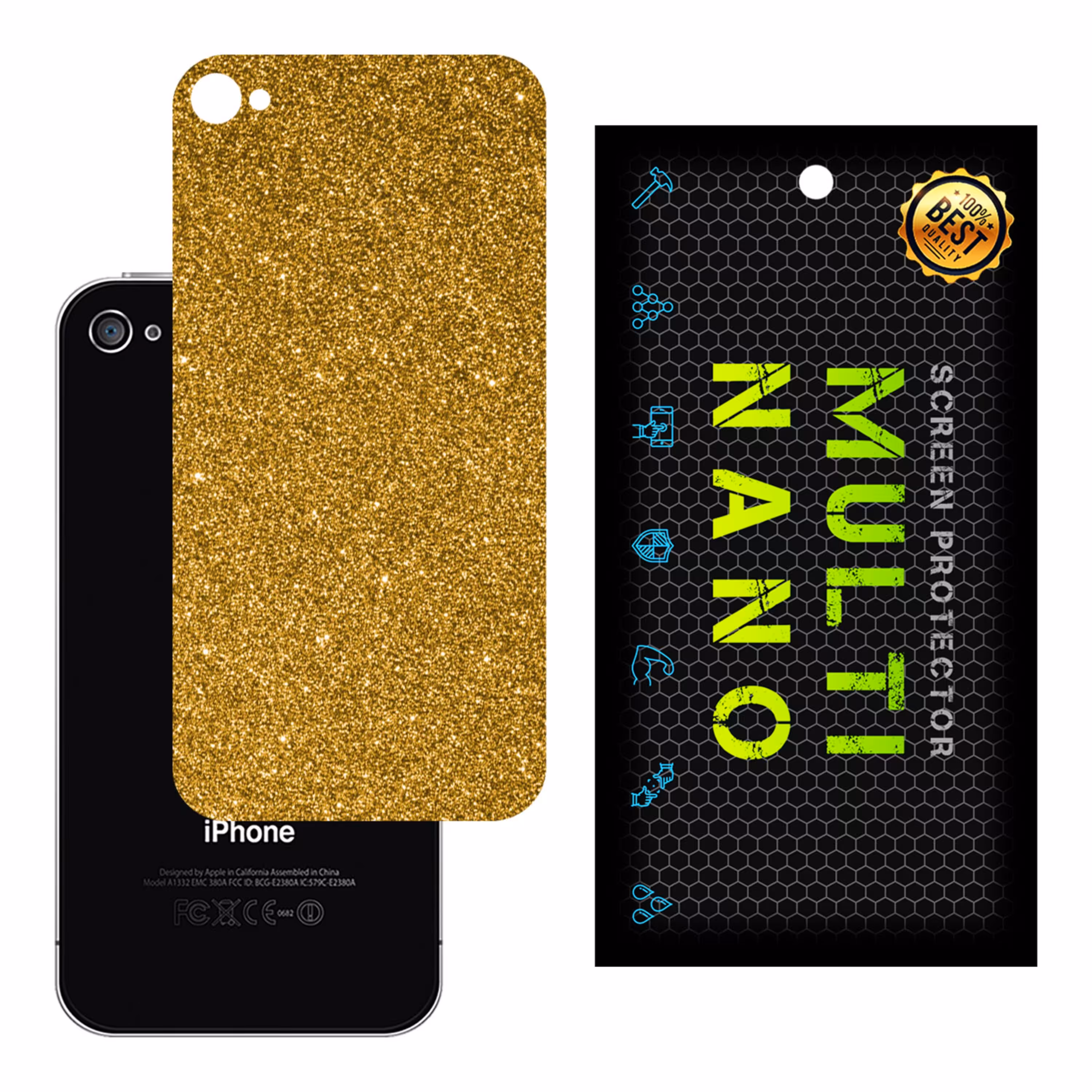 برچسب پوششی MultiNano مدل X-G1F-Gold برای پشت موبایل اپل iPhone 4 - 4S