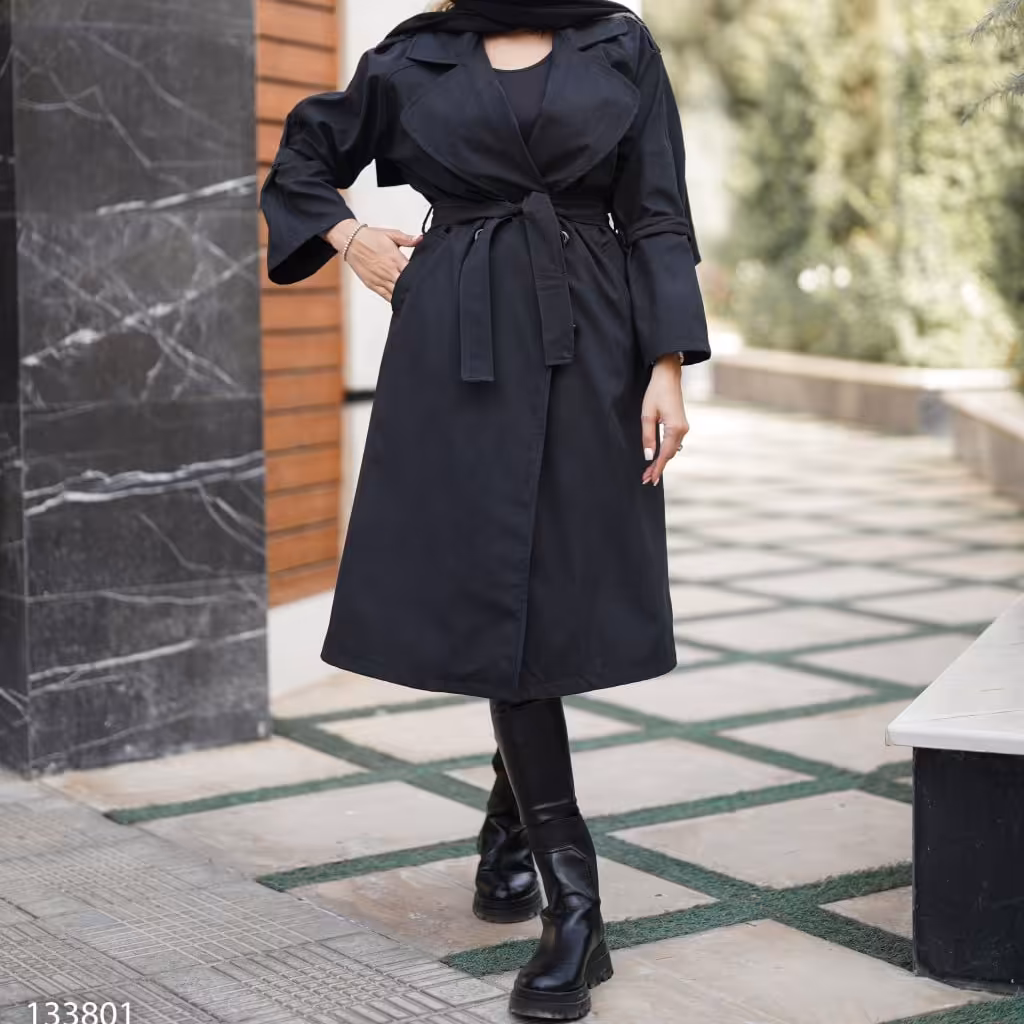 بارانی کتان یقه انگلیسی پشت ژیله از 38 تا 46 قد 110