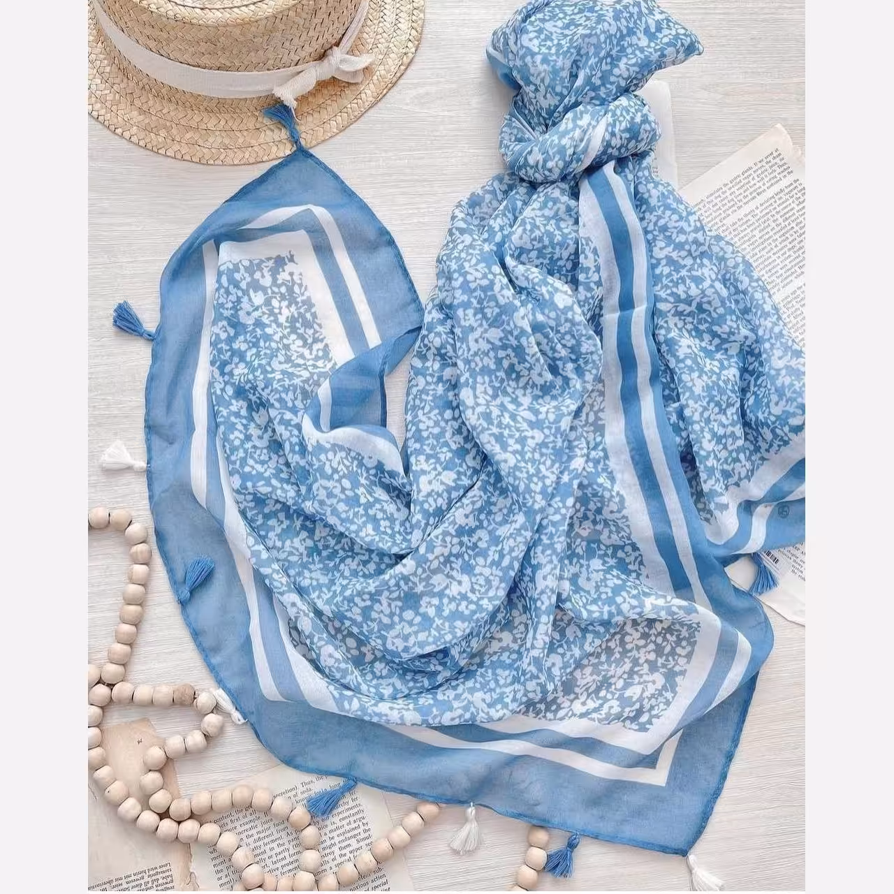 شال نخی تابستونی گلگلی تی ار اف وارداتی منگوله رنگی