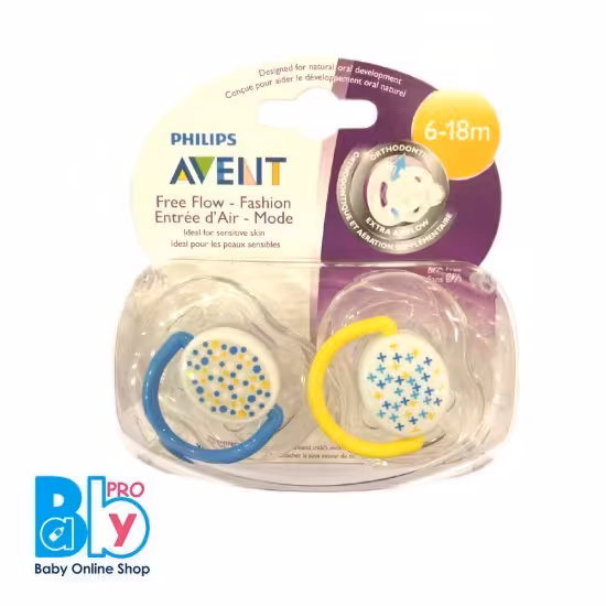 پستانک دو عددی 18-6 ماه طرح دار زرد ـ آبی فیلیپس اونت Philips Avent