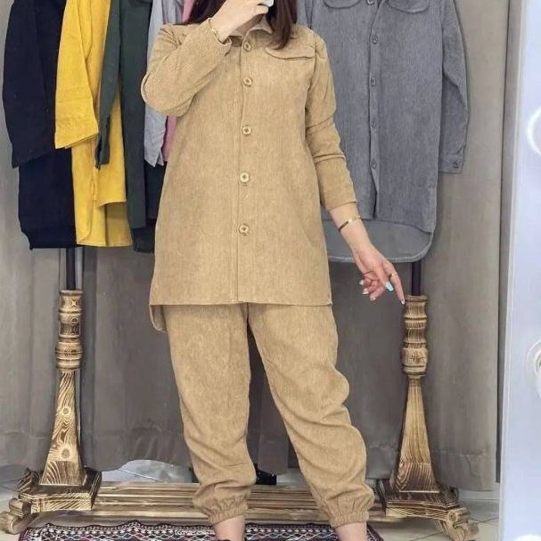ست مانتو و شلوار مخمل کبریتی زنانه، ارسال رایگان