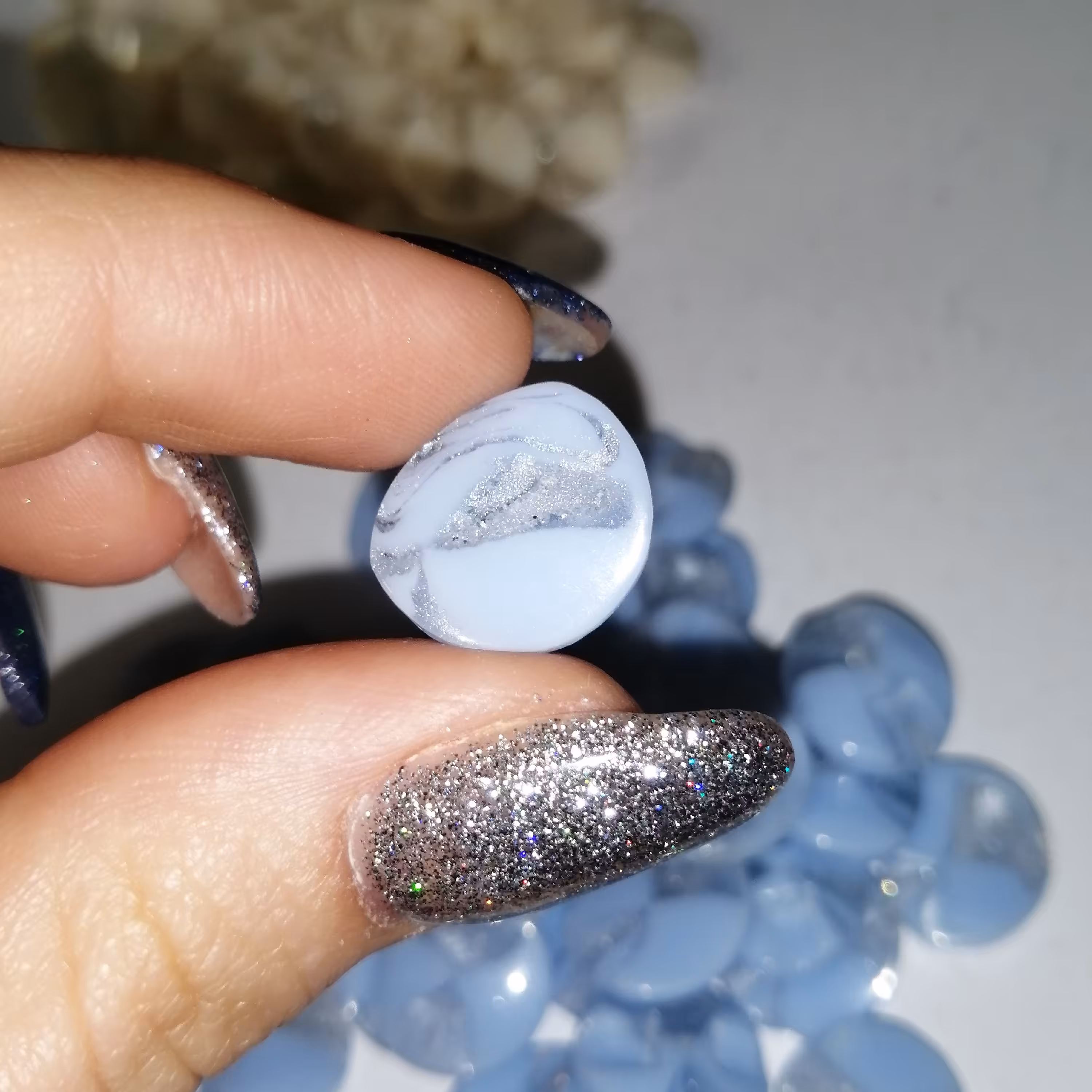 دکمه لباس آبی روشن بیضی  اکلیلی شیشه ای  ،بسته 5 عددی 